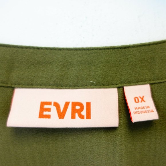EVRI Jumpsuit 0X Large Olive Green Overall PLUS SIZE V-Neck Button‎ Down Pockets - Picture 3 of 10